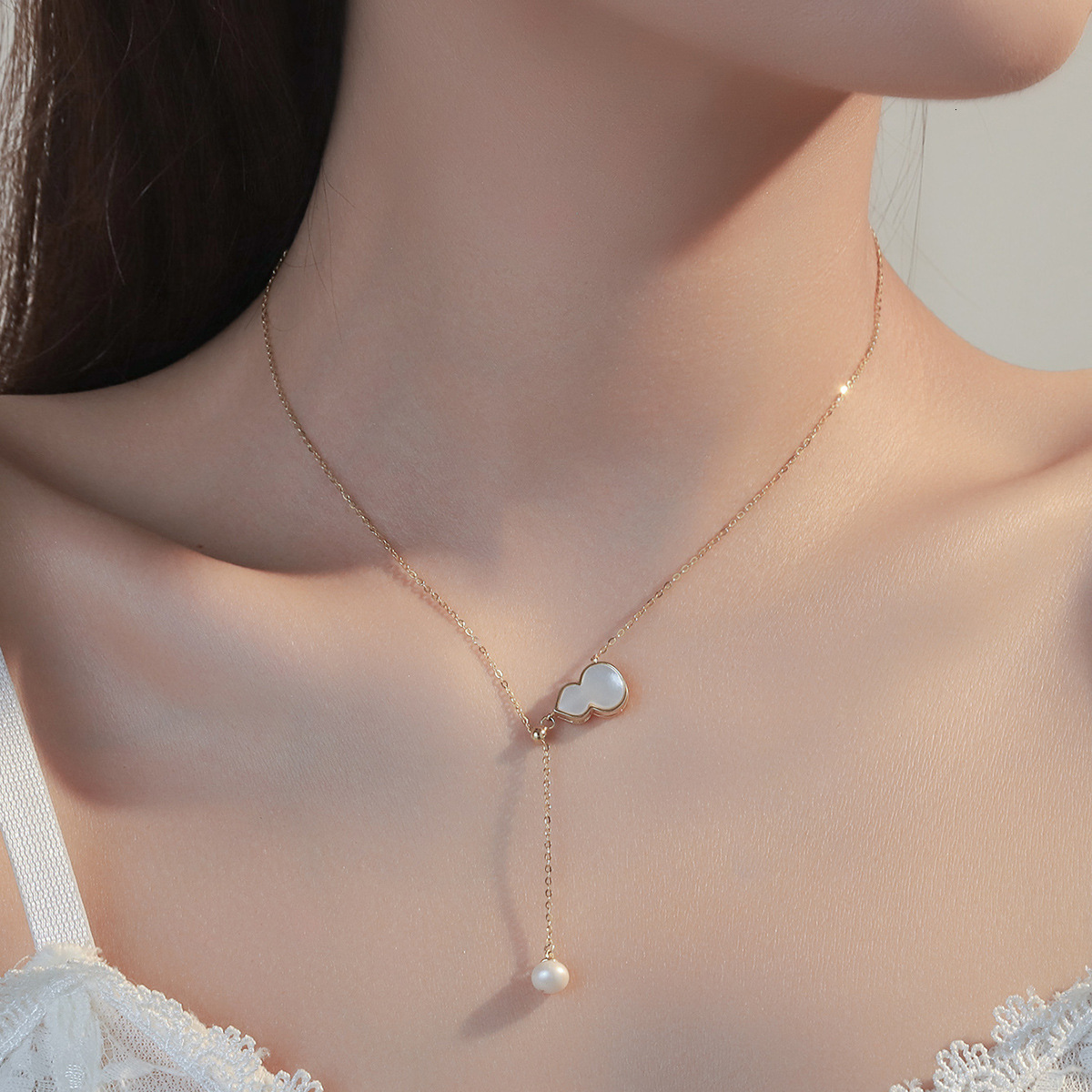 S925 Silver Necklace Women Set Diamond Gourd Fashion Simple Clavicle Chain Niche Design Flu Necklace Jewelry Accessories
