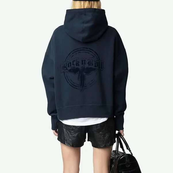 2025 Spring Hoodies For Women Front Wing Printed Cotton Back Cking Letter Lady Casual Hooded Sweatshirt Top