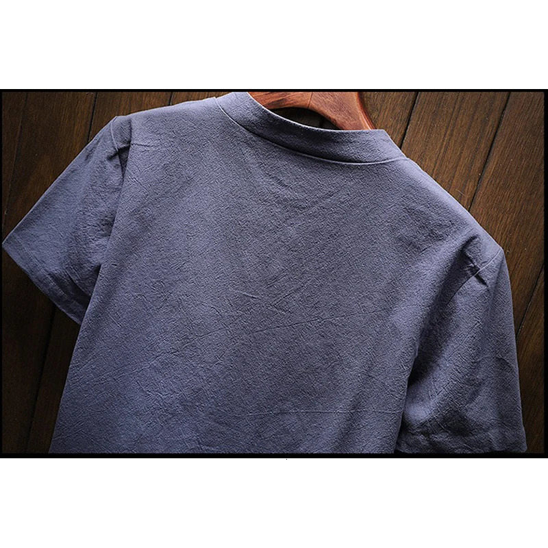 Summer T-Shirt Men Short Sleeve Loose Breathable Cotton Linen T Shirt Male Fashion Solid Color V-Neck Tees 9XL 250314