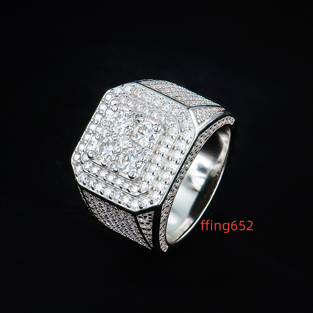 High Quality Customized Sterling Silver 925 Fashion Jewellery Gra Vvs Iced Out Diamond Mossanite Moissanite Hip Hop Ring for Men