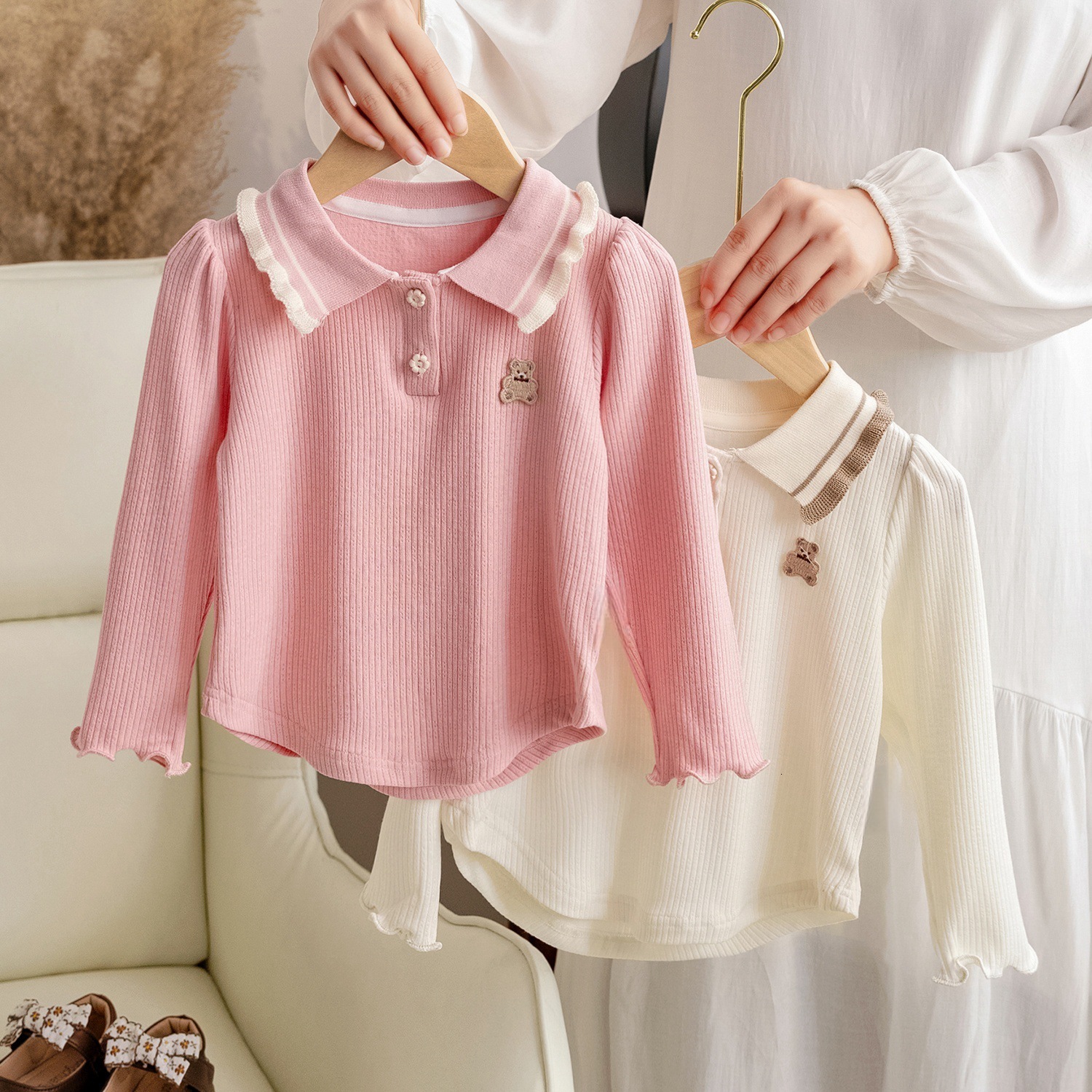 Ddmyshoesvip Girl T Shirt Long Sleeved Cotton Spring And Children S Base Shirt Little Girl S Stylish Autumn Set Doll Collar Top Trendy