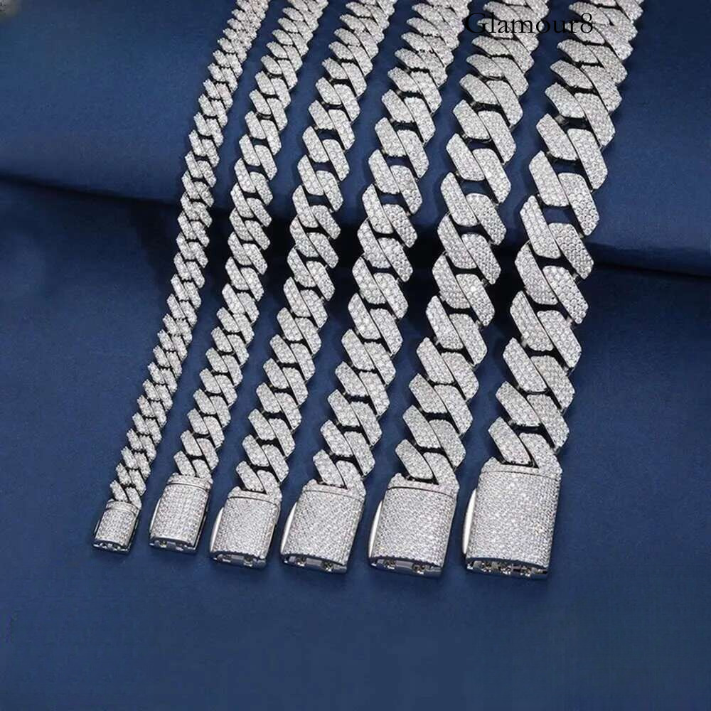 designer mosonite high quality Unisex moissanite cuban necklace 16mm 18mm 20mm sier for men hip hop jewelry chain bracelet