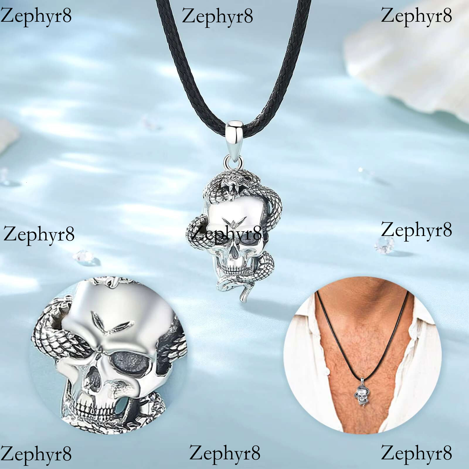 2025 New model Sterg Sier Jewelry Gothic Cobra Snake Punk Skull Design Latest Model Fashion Male Pendant Necklace