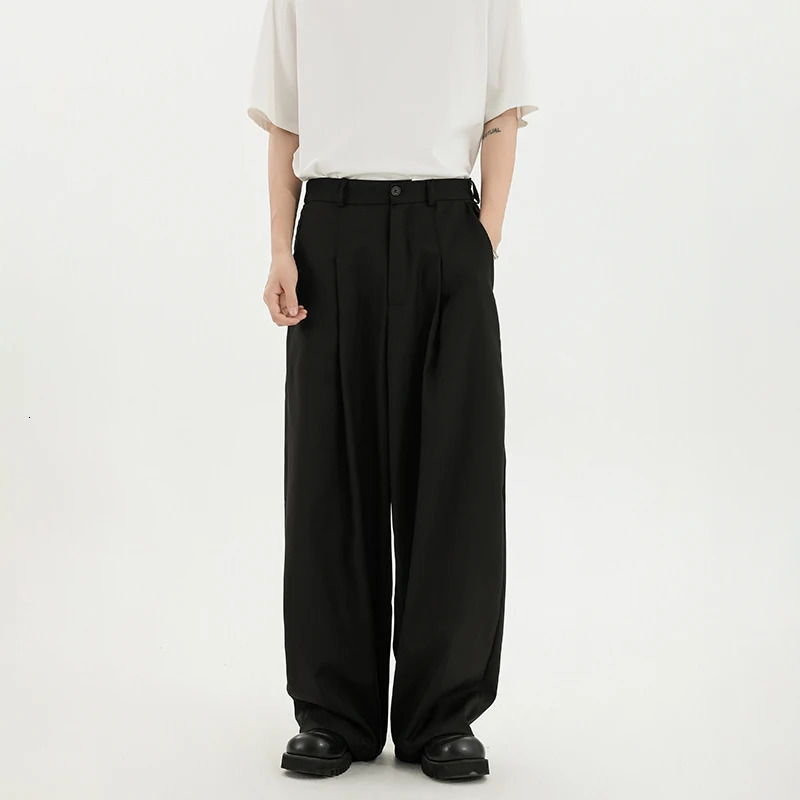 Grey suit pants mens oversized fashionable black dress Korean loose wide leg office formal M3XL 250313