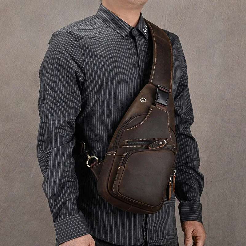 Luufan Men's Ipad Mini Cow Leather Shoulder Bags Casual Sporty Male Anti Theft Chest Pack Slim Bag For Men
