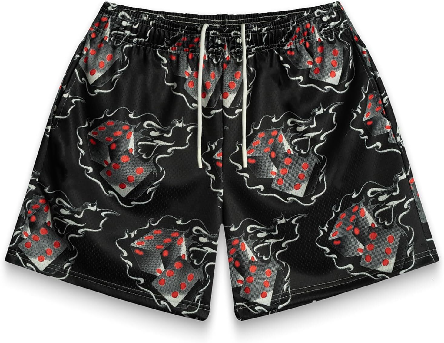 Men's Basketball Shorts Casual Workout Athletic Shorts Mesh Flame Graphic Print Running Short Pants printing