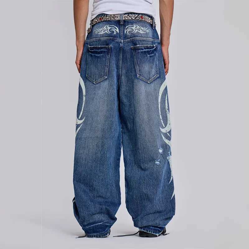 Y2K Baggy Jeans Gothic vintage printing Pattern Washed ripped jeans Hip Hop Streetwear Harajuku men women Casual wide leg jeansT250319