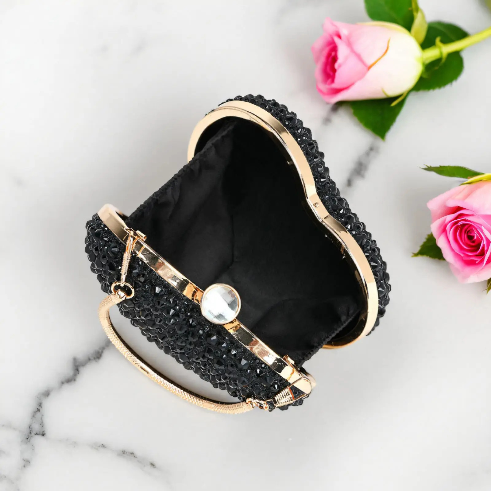 Diamond Heart-shaped Bag Red Rhinestone Evening Clutch Purse Female Wedding Handbag Woman Chain Shoulder Bags 250311