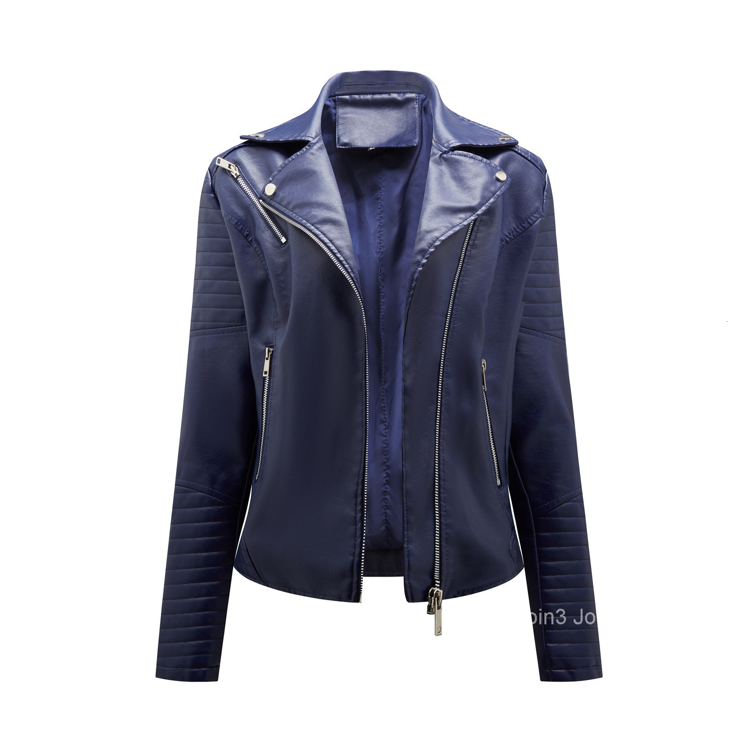 Fashion Spring and Autumn Short Leather Clothes Womens European Size Slim Fitting Lapel Motorcycle Clothes Inclined Zipper Jacket Womens Coat