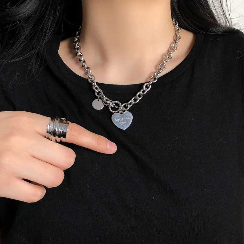 Other Heart Necklace Collar For Women Punk Stainless Steel Chain Hip Hop Fashion Simple Letter Chokers Statement Goth Jewelry S25315