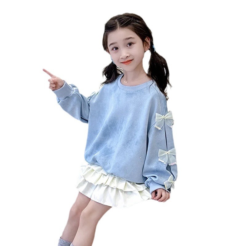 Ddmyshoesvip Girls Autumn Bow Hoodie New Mid Size Children S Stylish And Sweet Korean Casual Top