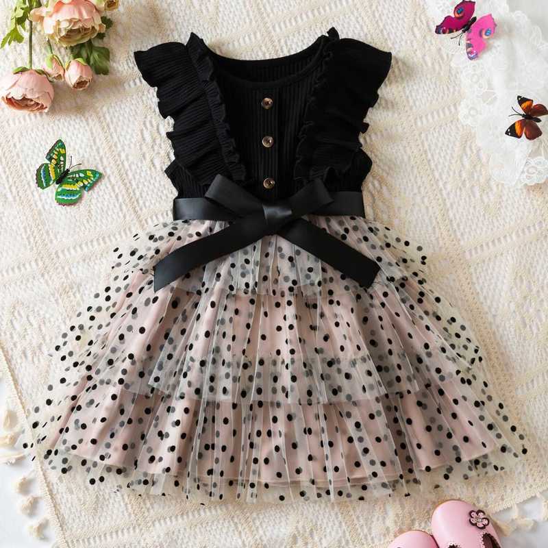 Girl's Dresses New girls' dress Korean version Feifei sleeve polka dot mesh princess skirt Western style multi-layer mesh cake skirt
