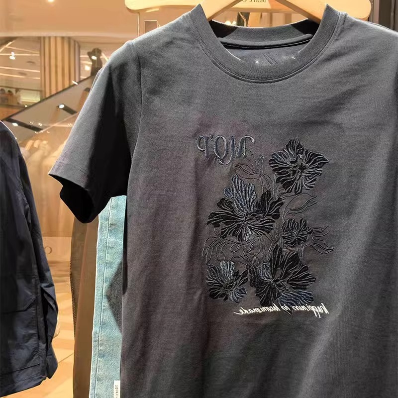Outlets~American Embroidered Pure Cotton Short Sleeved T-Shirt, Women's Design Sense, Niche Loose Top