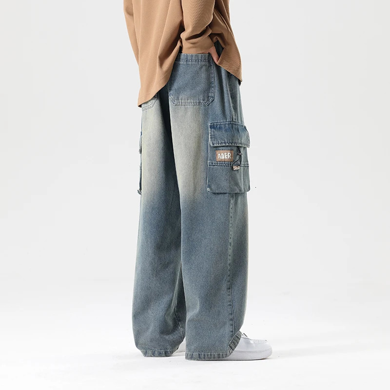 Big Size Mens Cargo Jeans Loose Wide Leg Straight Denim Pants Male Autumn Streetwear Casual Baggy Cowboy Trouser Plus Large 8XL 250313