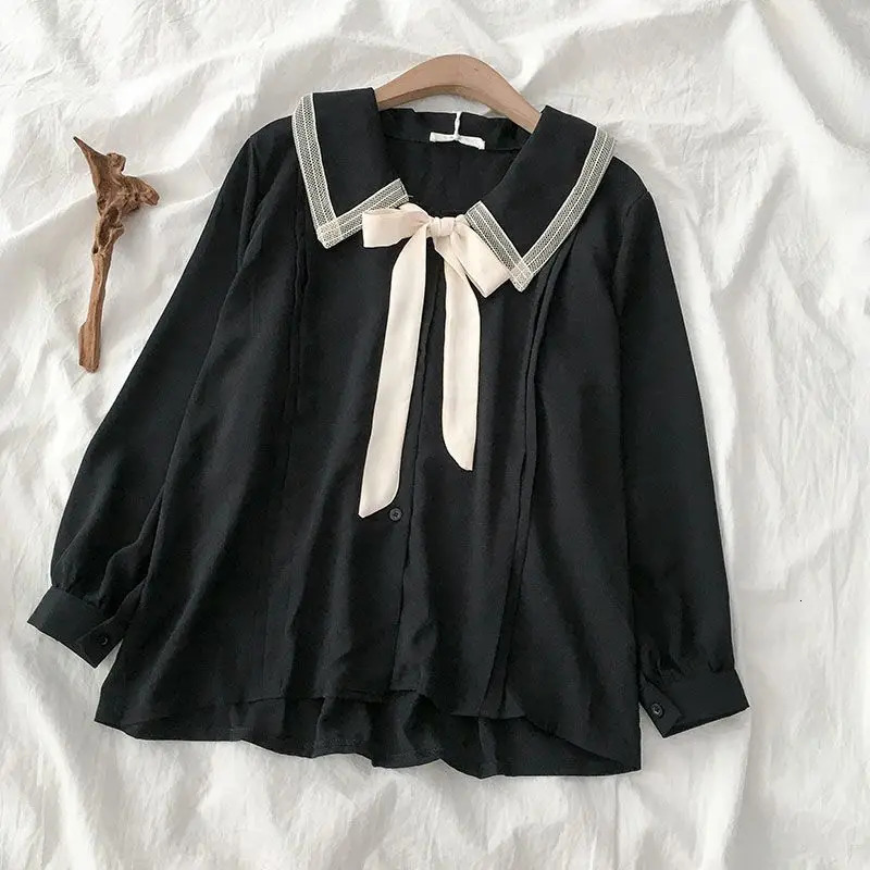 Large Size Niche n Sense Single-breasted Women Shirt Autumn Korean Lace-up Bow Blouse Female Solid Color Women Shirt 250310