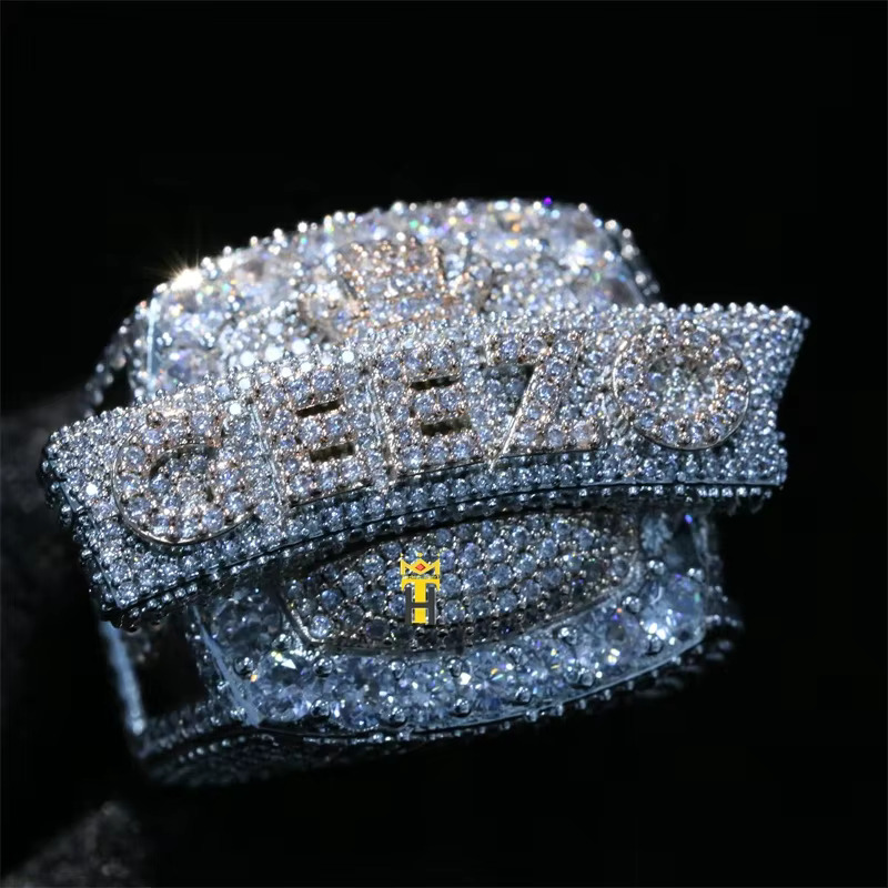 Fashion Customized Jewelry Silver Ring 2 Colors pink White Iced Out Men Moissanite Hip Hop Rings
