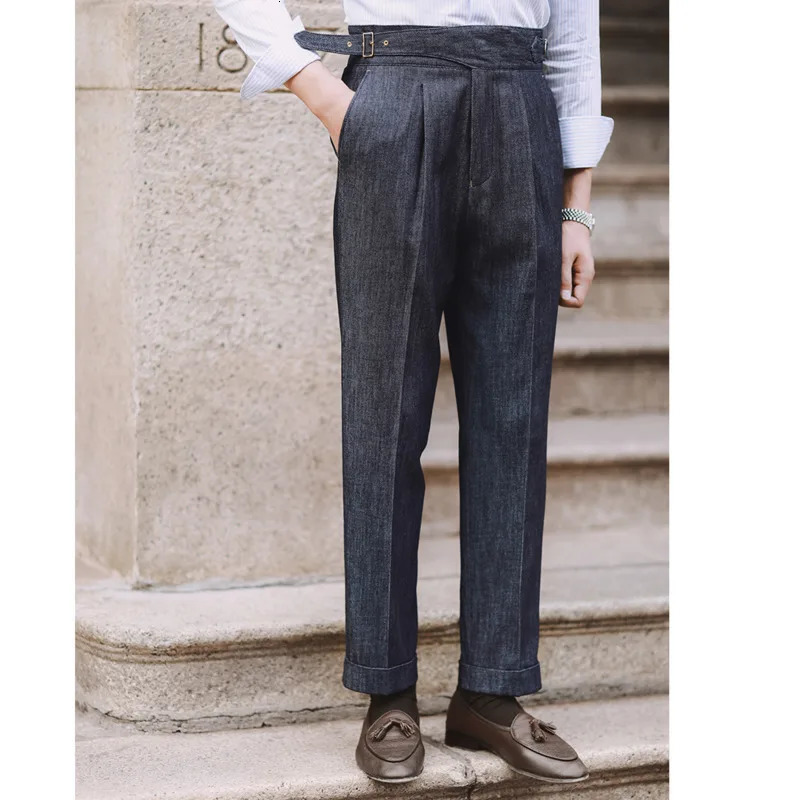 Fashion Mens Dress Pants High Waist Straight Spring Business Edition Belt Trouser Gentleman Paris Button 250313