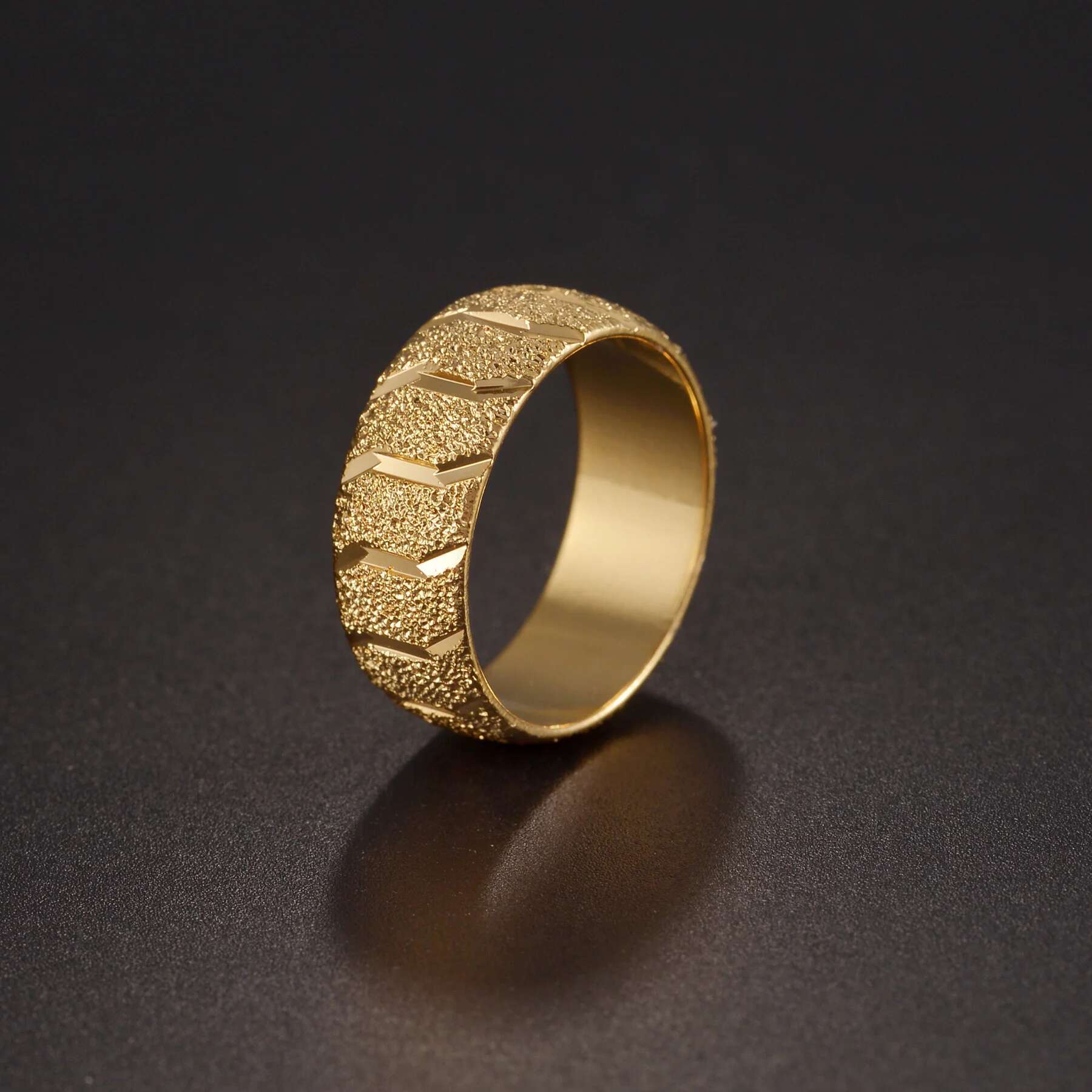 Matte Wedding Tire Rings for Men Wide Gold Color Stainless Steel Romantic Anniversary Women Jewelry