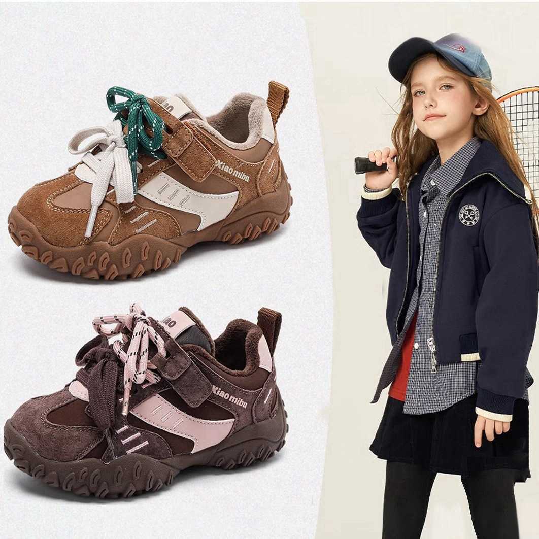 Athletic Outdoor Girls sports shoes 2025 winter new style with plush dad shoes two cotton childrens casual shoes boys thick childrens shoesY2503146K92
