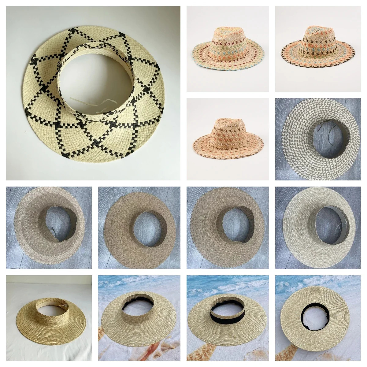 Fashion Summer UV Protection Sunscreen Large Empty Top Straw Hat Wide Brim Beach Hat Floppy Breathable Pography Sun Hat 250313