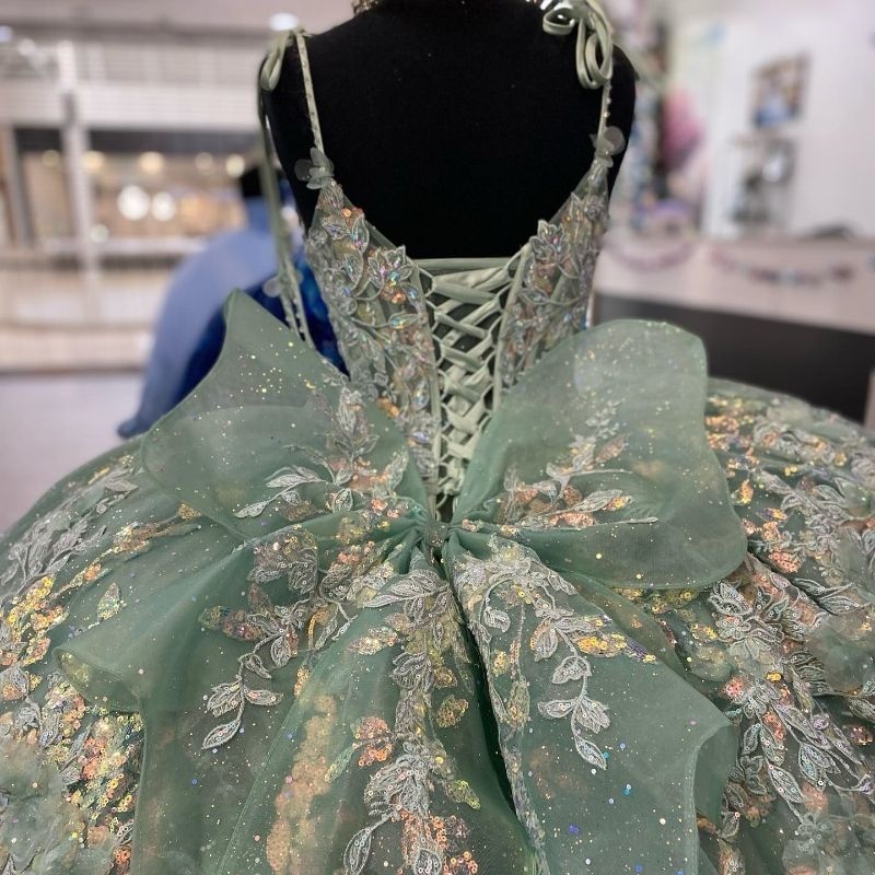 Mexican Sage Green Shiny Charro Quinceanera Dresses Off Shoulder Lace Appliques Beads Corset Party Birthday Sweet 16 Dress Vestido De 15 Anos