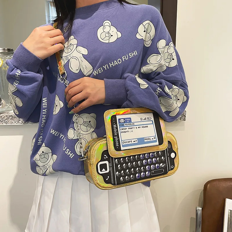 Laser Bag Mobile Phone Shape Chain Crossbody Bag Fashion Reflective Purses and Handbags Girls Shoulder Bag Novelty Clutch 250314