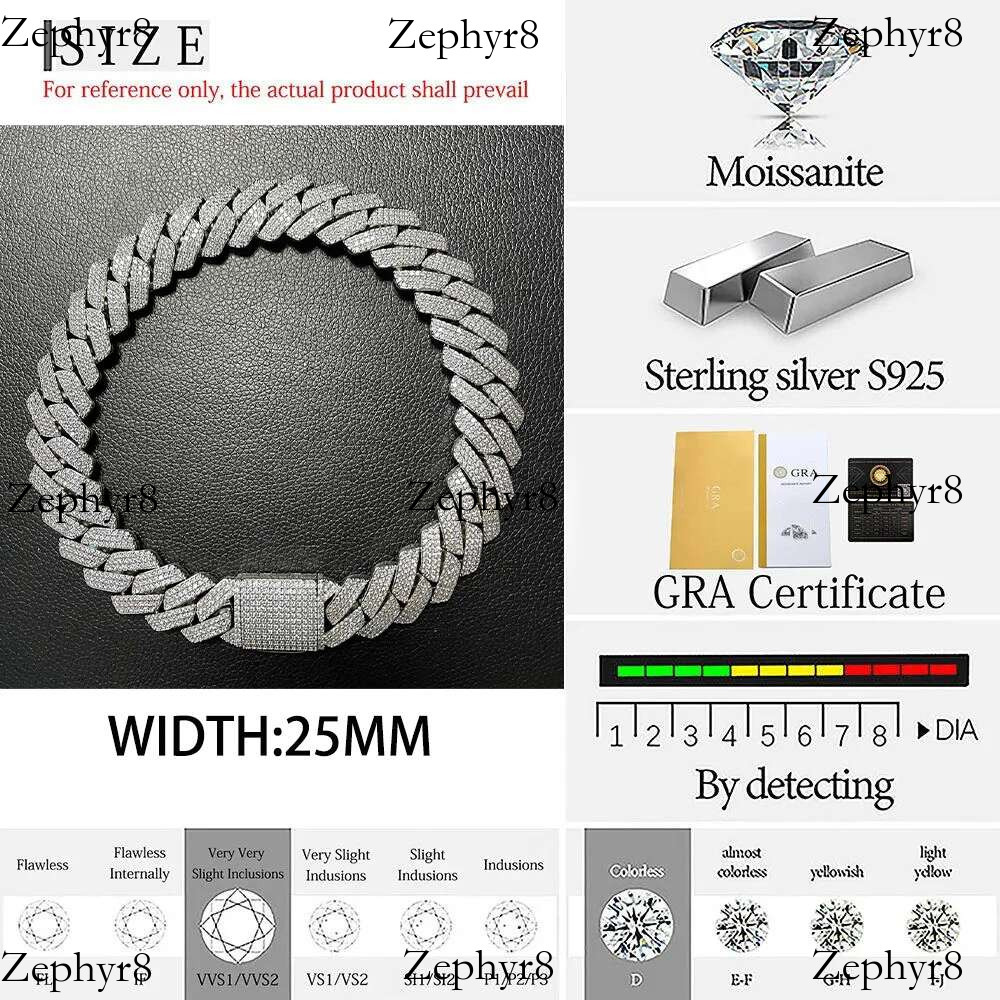 Custom 25MM S Sterg Sier Hip Hop Moissanite k Chain Thick Miami VVS Cuban Necklace For Men