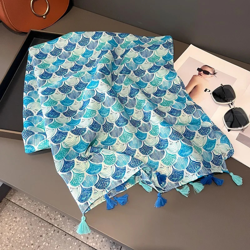 Fashion Colorful Shells Tassel Viscose Shawl Scarf Lady High Quality Wrap Pashmina Stole Bufandas Muslim Hijab 180*90Cm 250314