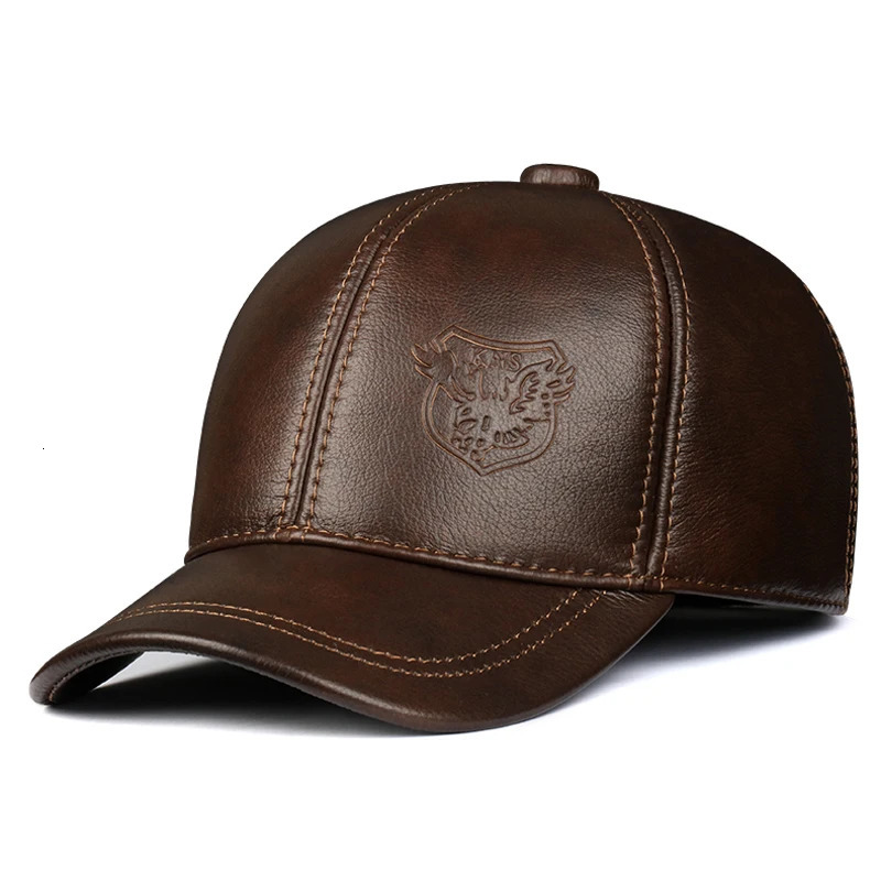 Warm hat mens winter genuine leather baseball cap mens casual denim with earmuffs sports hockey hunting flying coffin 250314