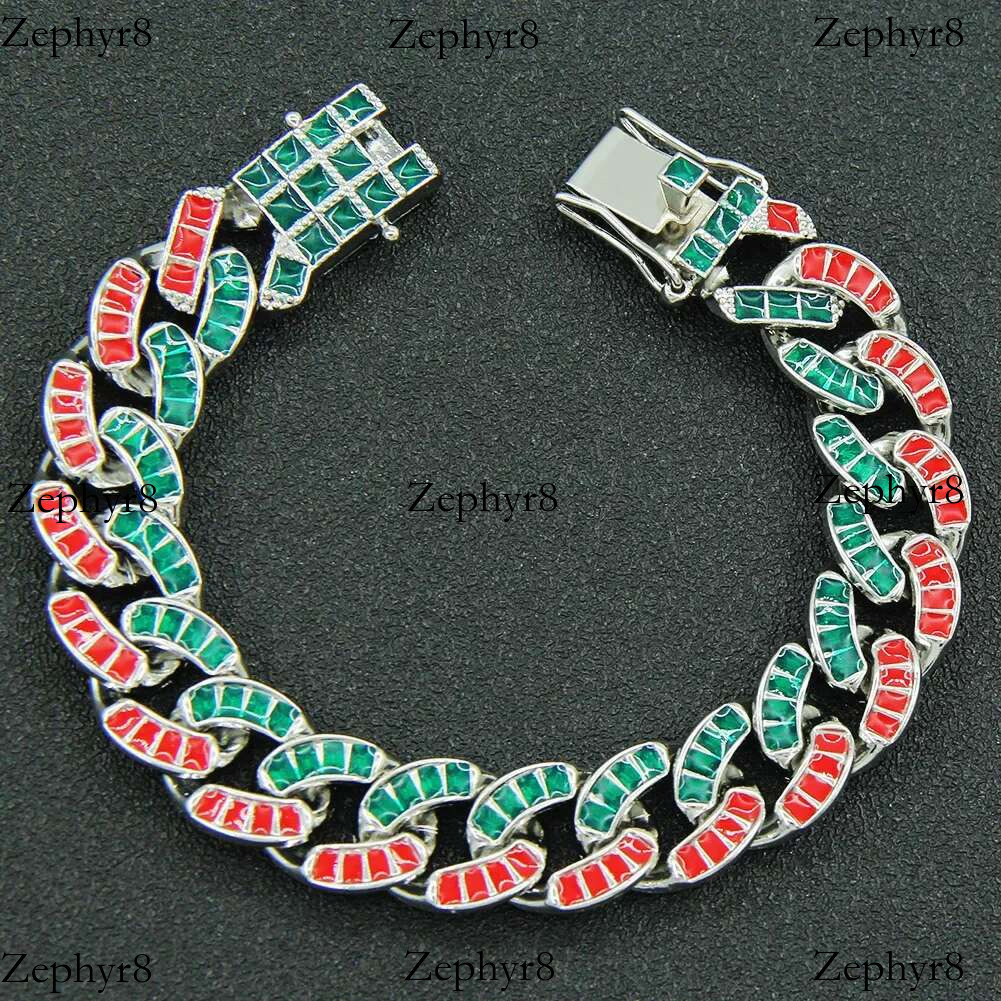 2025 model New Couple Choker Necklace 15mm Green Red Cz Stone Mix Colorful Miami Cuban Prong Chain Hip Hop Jewelry For Gift Butterfly Clasp