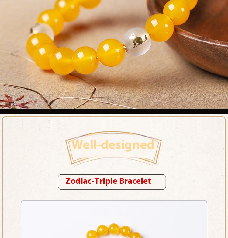 Natural 7A Grade Yellow Agate Zodiac Triad Bracelet Men's and Women's Yellow Jade Crystal Buddha Bead Strings