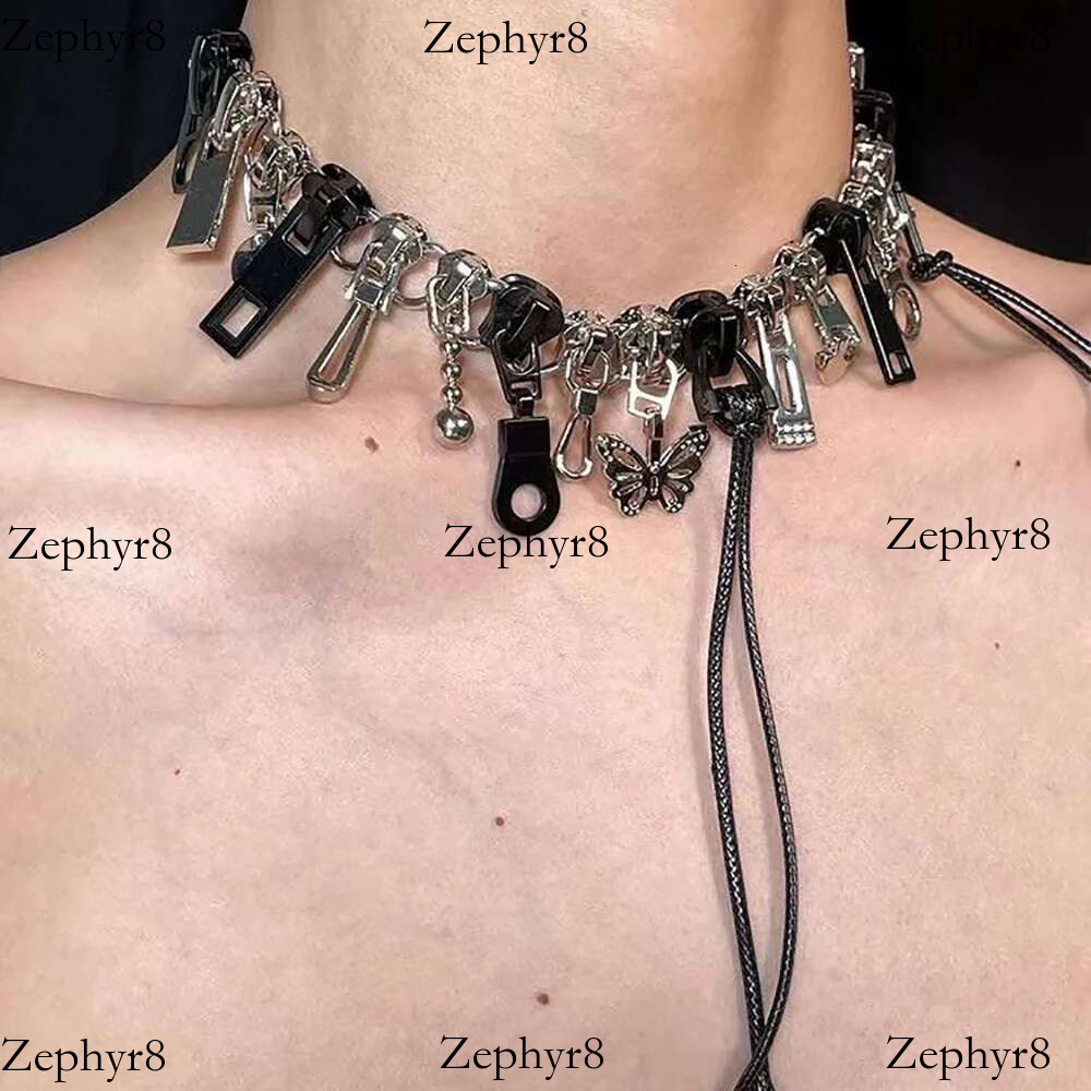 Cyber Punk Zipper Necklace Fringe Chain Head Y2k Hip Hop Choker Men's Women's Fashion Personality Jewelry Accessories