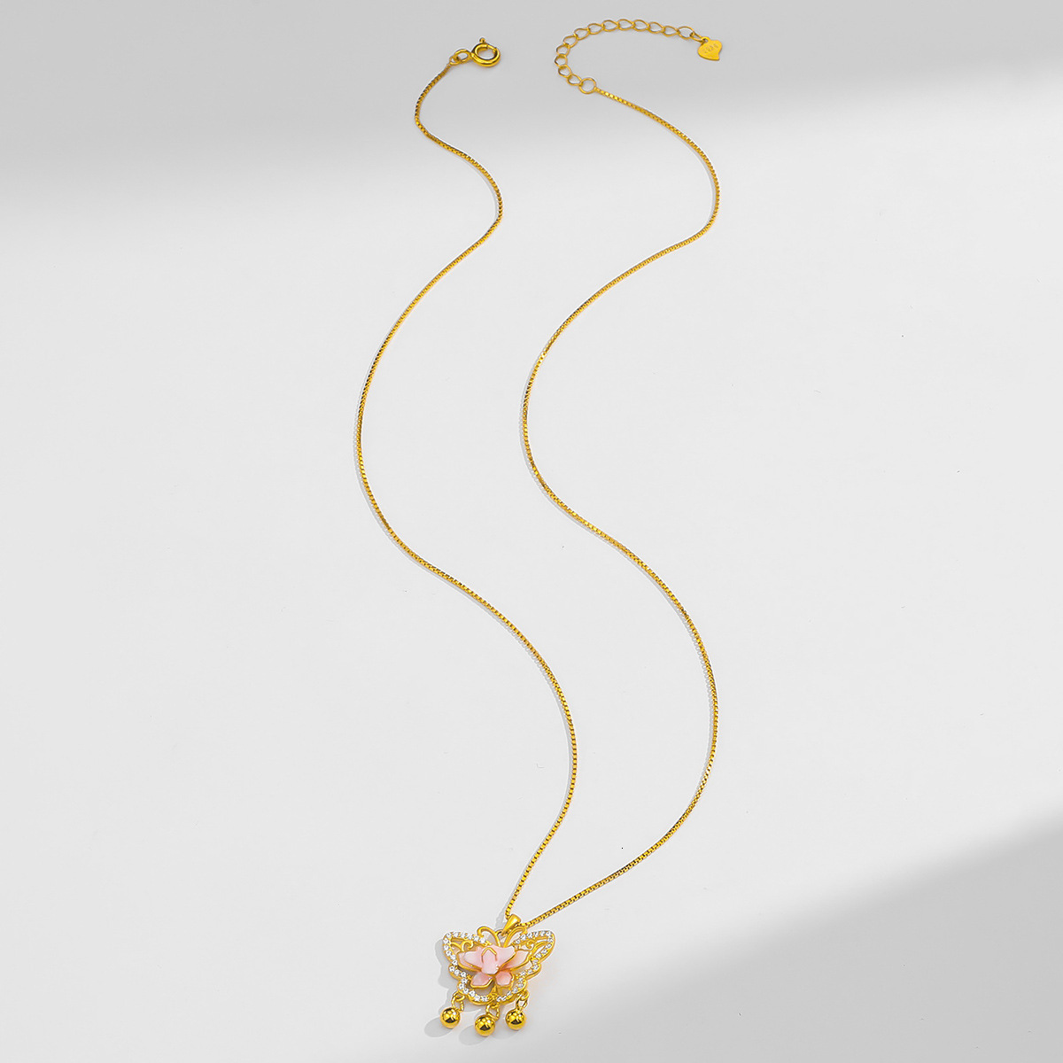 S925 Silver Necklace Female Network Red Butterfly New Chinese Niche Pink Fashion New Design Sense Pendant Lotus Necklace