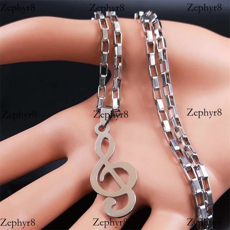 2025 New model Music Note Stainless Steel Pendants Necklaces for Womne/Men Sier Color Punk Rock Musical Chain Boyfriend Gift Jewelry N1143S06