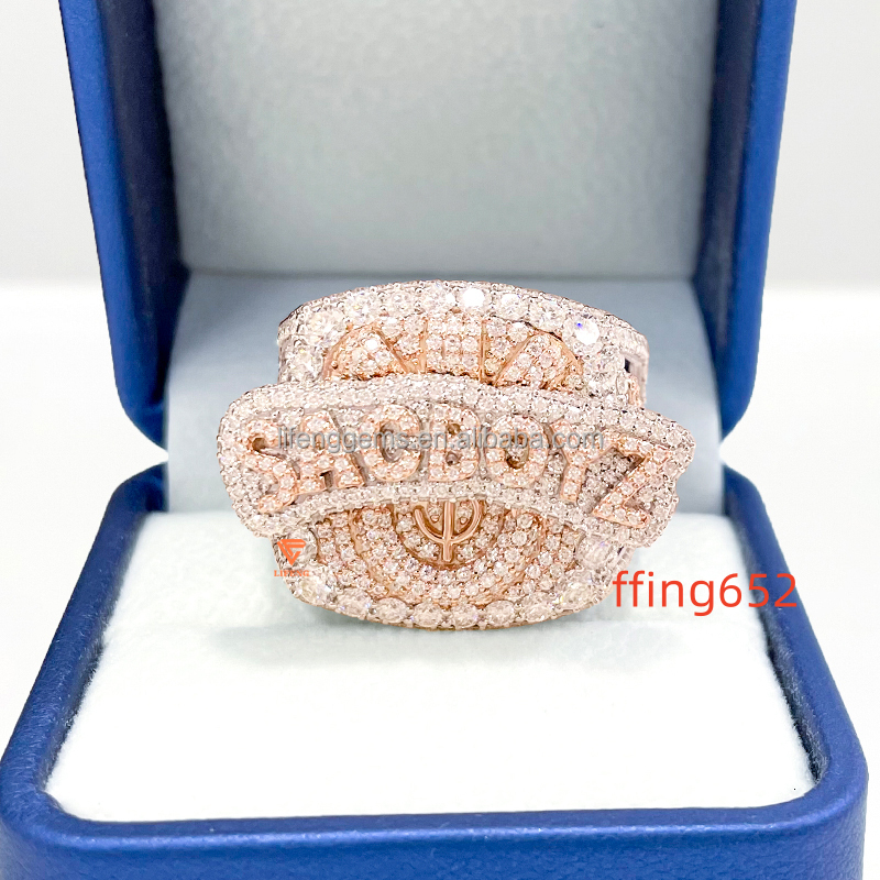 Lifeng Jewelry Hot Style Hip Hop Moissanite Ring Ice Out 925 Silver Moissanite Custom Champion Ring