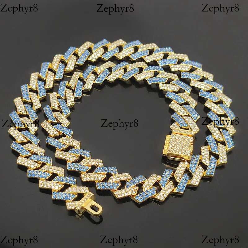 Popular small flip top hiphop pink blue hip hop Cuban chain quadrilateral bar prismatic men's necklace