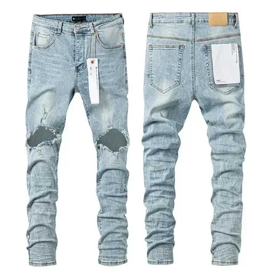High quality Purples men jeans trend hip-hop hole personality American hip-hop Stylish and slim pants y2k clothes menT250315