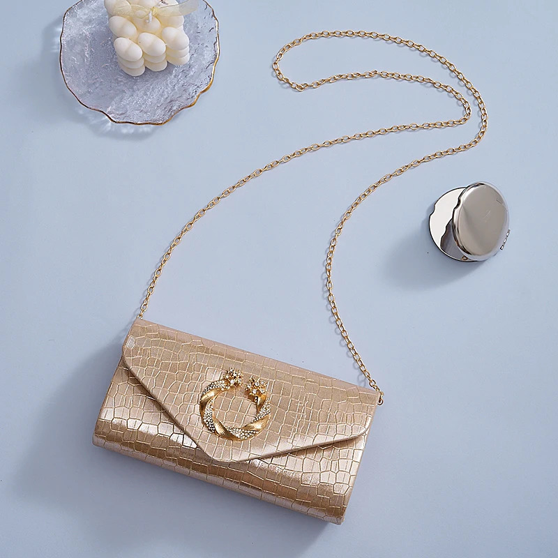 stone print simple clutch bag Wedding party dinner bag Retro large capacity fashion clutch bag Metal chain shoulder bag 250311