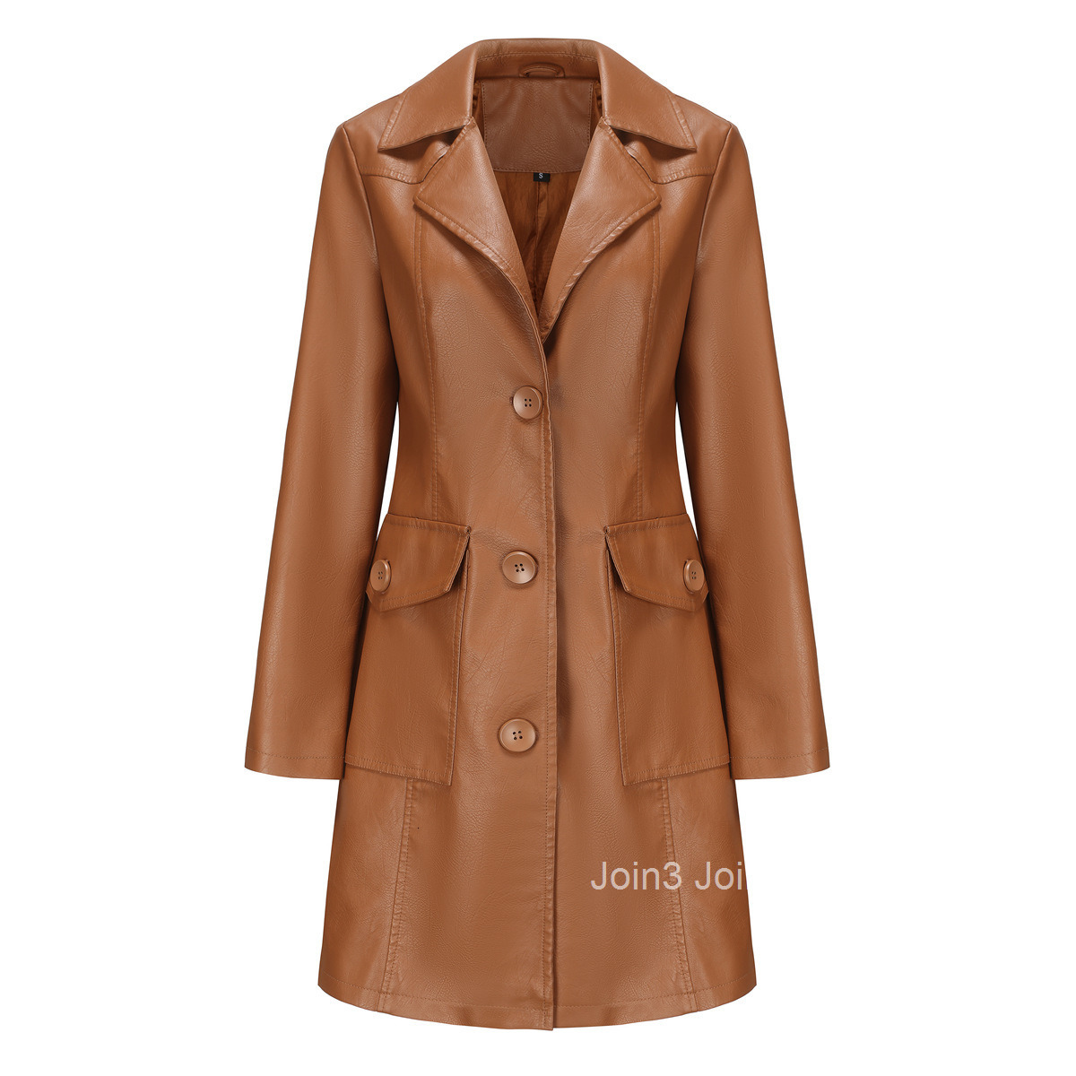 Fashion New Long Style Leather Coat Spring and Autumn Long Sleeve Leather Windbreaker Fashion British Coat Womens Polo Collar Single Breasted Join3