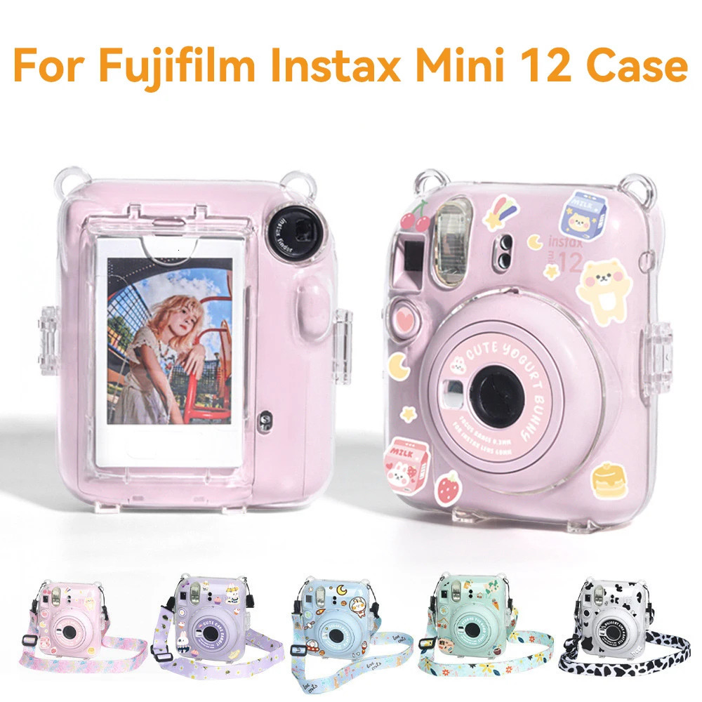 For Fujifilm Instax Mini 12 Transparent Camera Case Protective Carry Bag Cover with Shoulder Strap Storage ThreePiece 250304