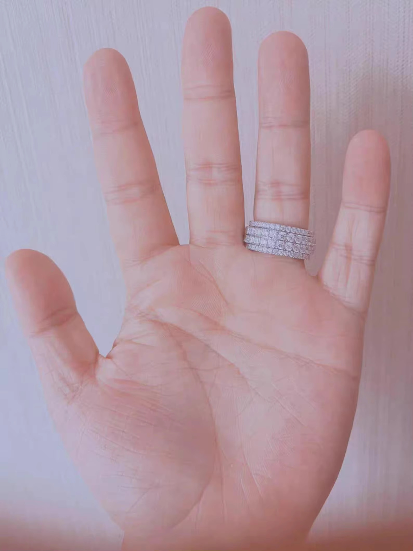 18k White Gold S925 Wide Spinning Brilliant 4 Band Moissanite Genuine Real Ring for Unisex Occasional Fashion Statement