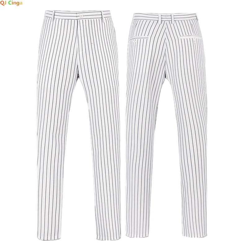 Spring Mens White Striped Suit Pants Business Casual Trousers Asian Size M5XL 6XL Wedding Party Men 250313