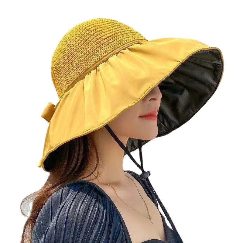 Vinyl beach womens summer hollow UV protection big brown facial protection sun bucket hat 250314
