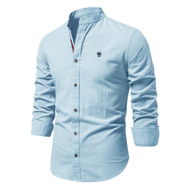 Spring and summer new tide models men's pure cotton linen casual fashion button down shirt long-sleeved dress shirt m084
