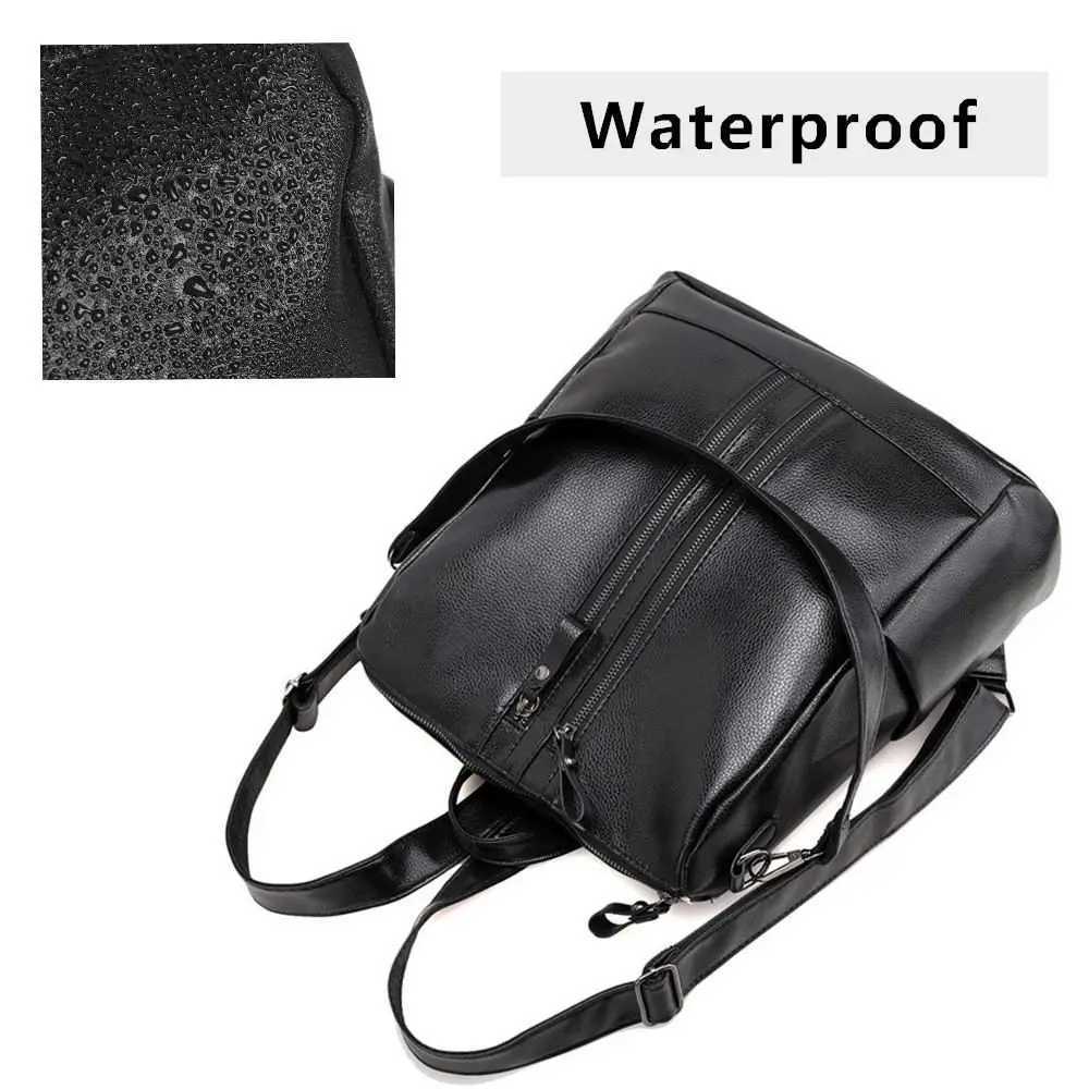 New Arrival School leather black casual multifunctional bag womens soft backpack university backpack large capacity shoulder bag handbag T250315