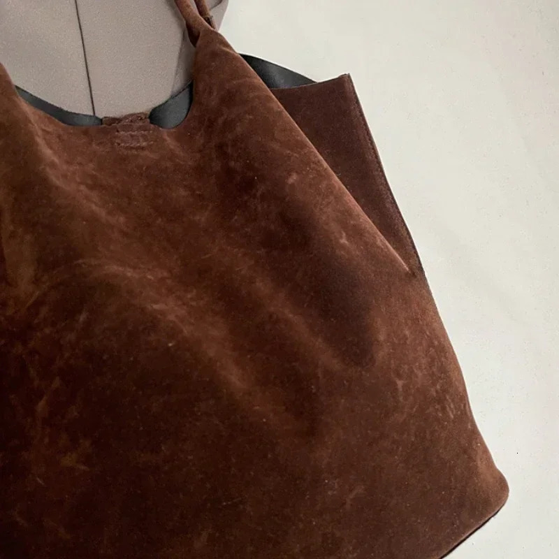 Suede Sewing Thread Retro Womens Shoulder Bags Zipper Casual Versatile Solid Colors High Capacity Casual Tote 250311