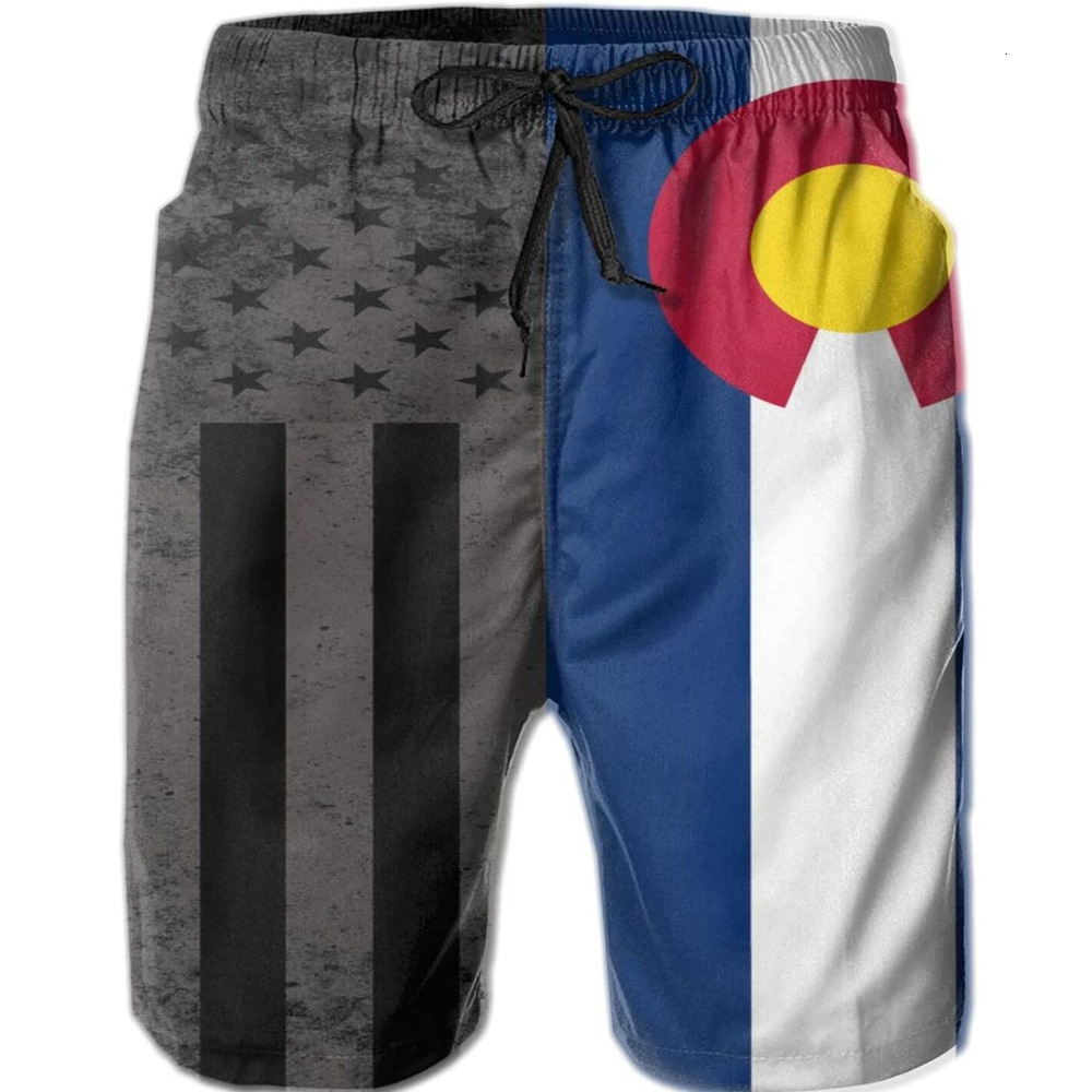Mens American Colorado Flag Drawstring Casual Summer Beach Shorts printing