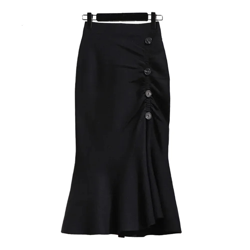 Trumpet Houndstooth Vintage High Waist Buttons Womens Skirt Mermaid MidCalf Long Skirts For Women Clothing Fashion 250310