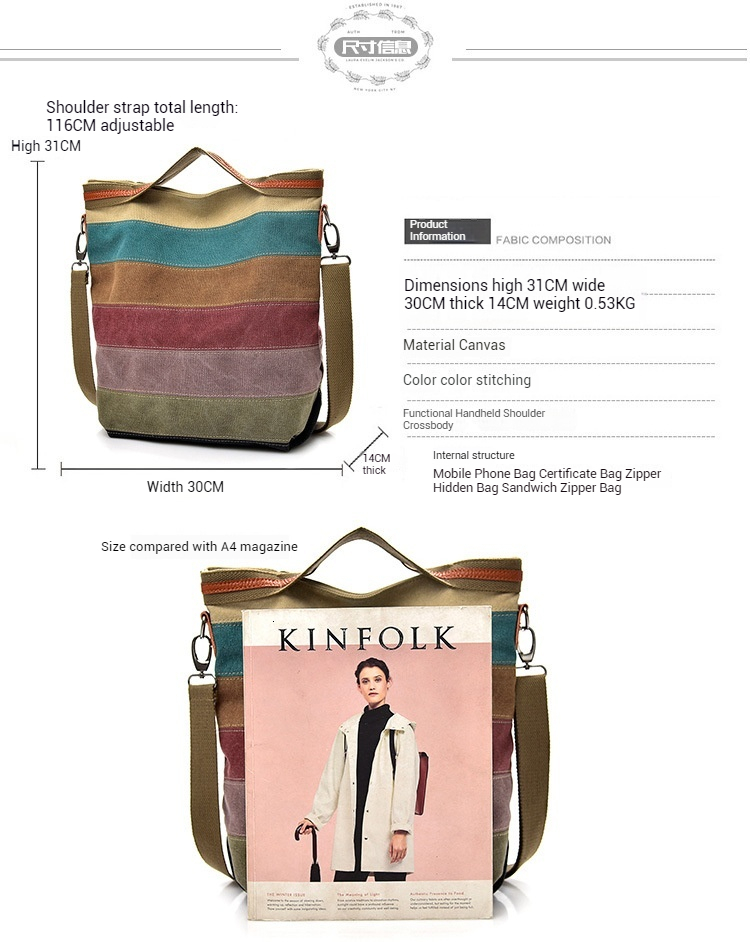 Leisure women's simple and artistic handbag, single shoulder crossbody, large capacity, multi compartment splicing canvas designer