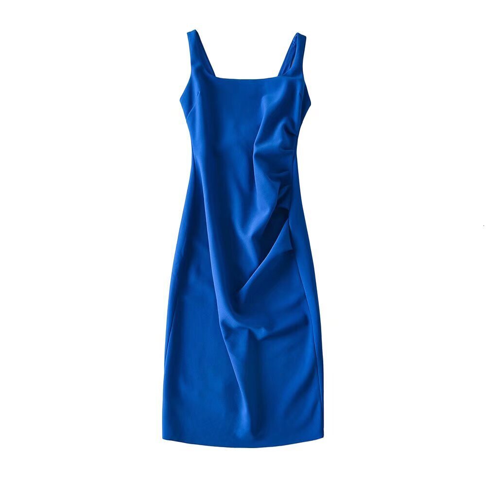 Kendou Street Shooting Tank Top Skirt Summer 2024 New Round Neck Pleated High Elastic Slimming Sexy Wrapped Hip Mid Length Dress